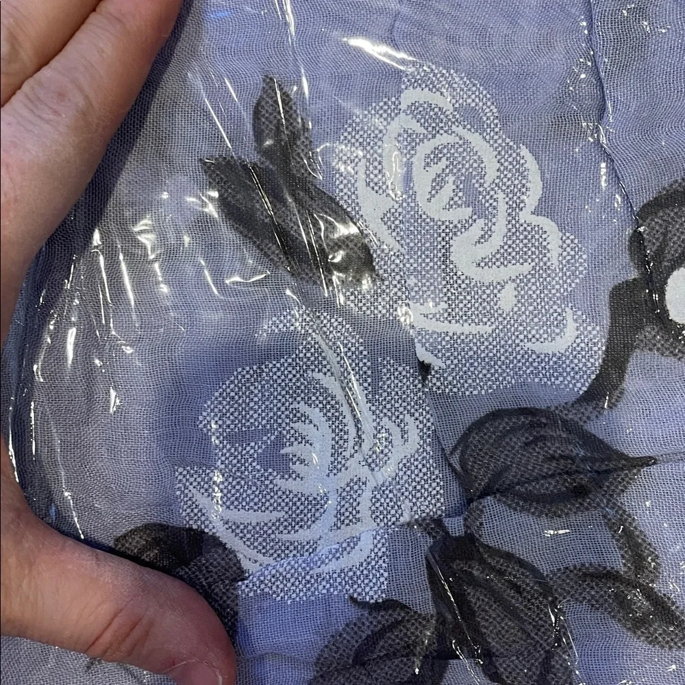 Floral Sheer Wrap with purple & Roses 100% viscose 26x72 oversized scarf